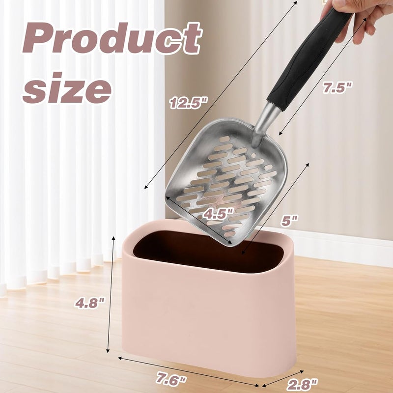 Midollarle Heavy-Duty Cat Litter Scoop with Holder, Metal Cat Scooper and Detachable Trash Can,Aluminum Kitty Poop Shovel Captures All Clumps,Speed Sifter Litter Box Scooper and Caddy with Lid(Pink) - Image 2